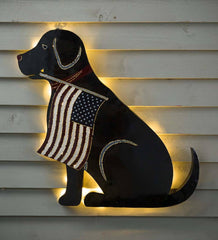 Plow & Hearth Deck & Patio Accents | Outdoor Living Lighted Black Labrador Americana Flag Standing/Hanging Accent