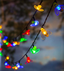 Plow & Hearth Deck & Patio Accents | Outdoor Living Multi-Function, Color-Changing Solar Bee String Lights