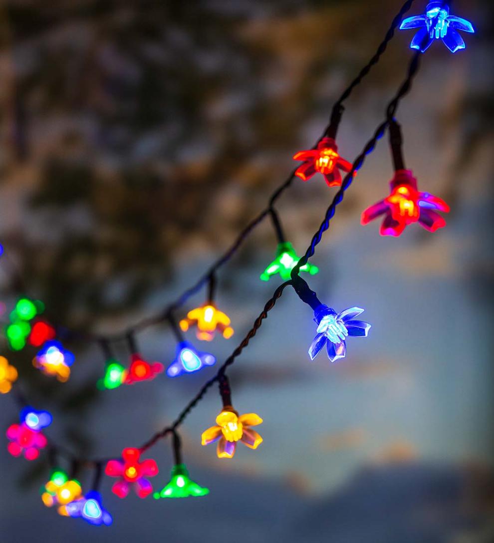 Plow & Hearth Deck & Patio Accents | Outdoor Living Multi-Function, Color-Changing Solar Flower String Lights