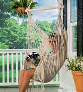 Plow & Hearth Deck & Patio Accents | Outdoor Living Natural Poly/Cotton Hammock Chair With Fringe - Natural