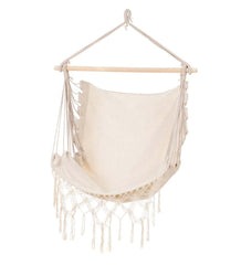 Plow & Hearth Deck & Patio Accents | Outdoor Living Natural Poly/Cotton Hammock Chair With Fringe - Natural