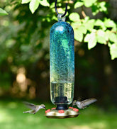 Plow & Hearth Deck & Patio Accents | Outdoor Living Recycled Glass Tall Aqua Hummingbird Feeder - Aqua