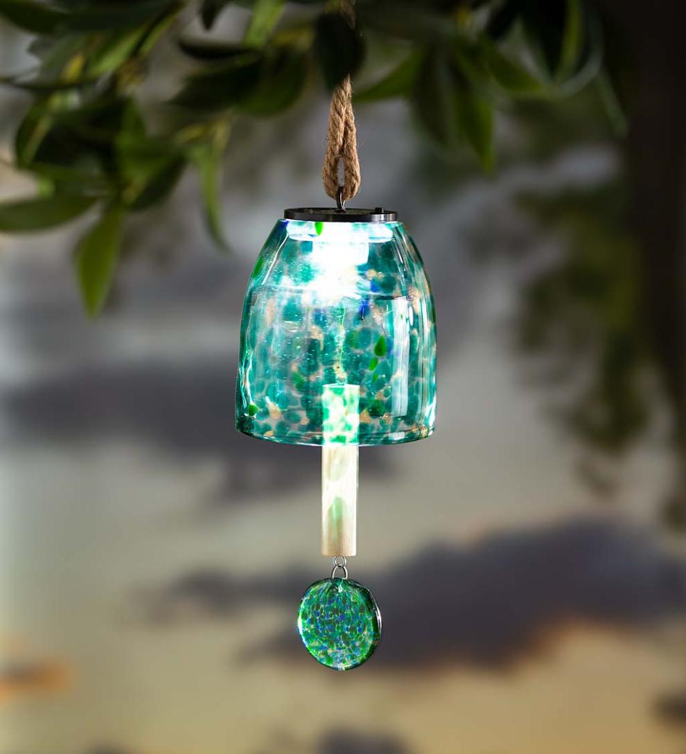 Plow & Hearth Deck & Patio Accents | Outdoor Living Solar Art Glass Bell Chime - Blue
