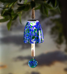 Plow & Hearth Deck & Patio Accents | Outdoor Living Solar Art Glass Bell Chime - Blue