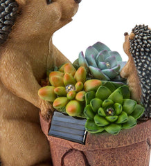 Plow & Hearth Deck & Patio Accents | Outdoor Living Solar Succulent Hedgehogs Flower Pot Garden Statue
