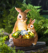 Plow & Hearth Deck & Patio Accents | Outdoor Living Solar Succulent Rabbits Flower Pot Garden Statue