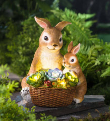 Plow & Hearth Deck & Patio Accents | Outdoor Living Solar Succulent Rabbits Flower Pot Garden Statue