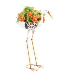 Plow & Hearth Deck & Patio Accents | Outdoor Living Standing White Heron Metal Planter With Coco Liner