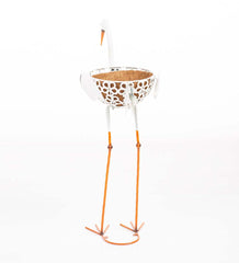 Plow & Hearth Deck & Patio Accents | Outdoor Living Standing White Heron Metal Planter With Coco Liner