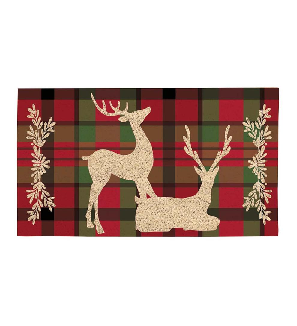 Plow & Hearth Deck & Patio Accents | Outdoor Living Tartan Reindeer Coir Mat