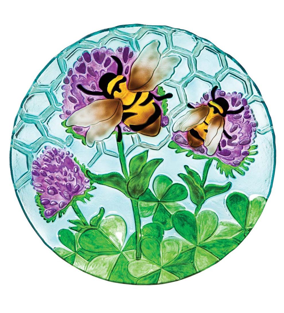 Plow & Hearth Deck & Patio Accents | Outdoor Living Textured Glass Busy Bees Birdbath Basin