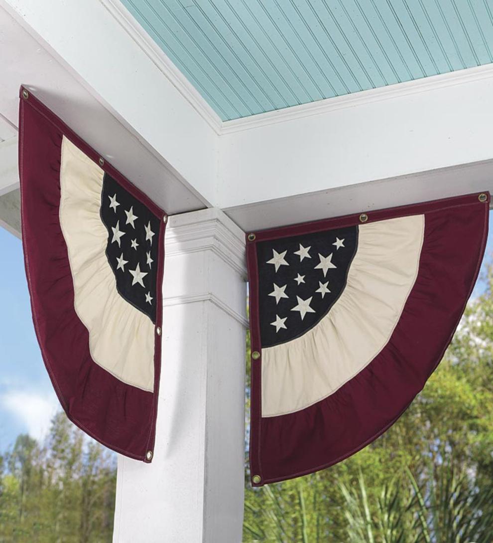 Plow & Hearth Deck & Patio Accents | Outdoor Living Vintage Americana Embroidered Cotton Half-Buntings, Set Of 2