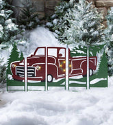 Plow & Hearth Deck & Patio Accents | Outdoor Living Vintage Red Antique Truck Lighted Landscape Panel Stakes, Set Of 5