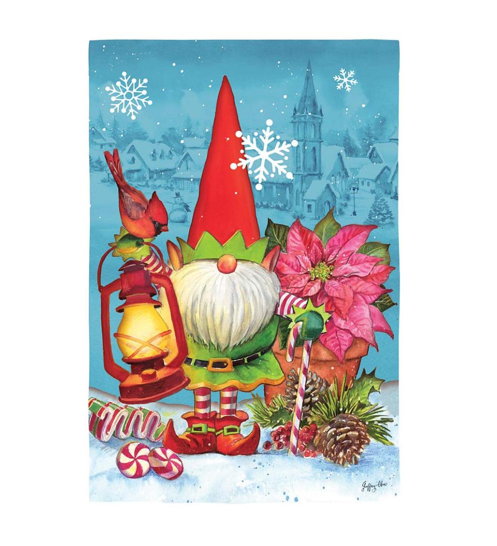 Plow & Hearth Deck & Patio Accents | Outdoor Living Winter Elf Gnome With Cardinal And Lantern Textured Suede House Flag