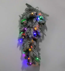 Plow & Hearth Deck & Patio Accents | Outdoor Living Winter Frost Holiday Teardrop Swag With White And Multicolor Lights