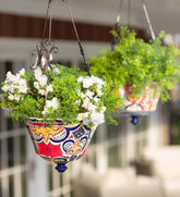 Plow & Hearth Deck Planters | Outdoor Living Authentic Mexican Talavera Hanging Planter - Black