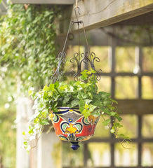 Plow & Hearth Deck Planters | Outdoor Living Authentic Mexican Talavera Hanging Planter - Black