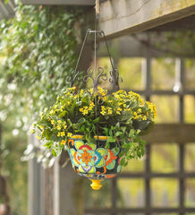 Plow & Hearth Deck Planters | Outdoor Living Authentic Mexican Talavera Hanging Planter - Black