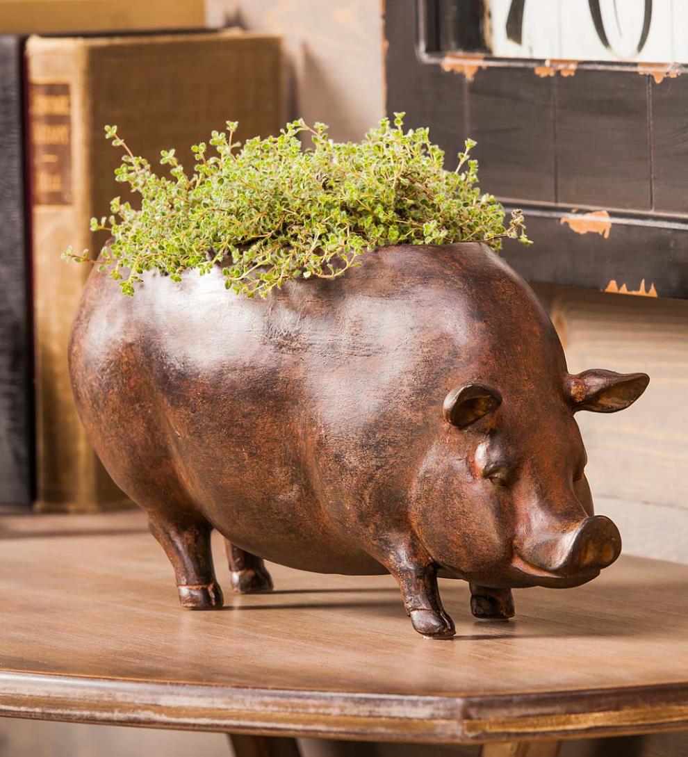 Plow & Hearth Deck Planters | Outdoor Living Faux Terra Cotta Pig Planter