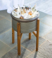 Plow & Hearth Deck Planters | Outdoor Living Galvanized Planters With Wooden Stands, Set Of 3