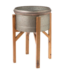 Plow & Hearth Deck Planters | Outdoor Living Galvanized Planters With Wooden Stands, Set Of 3