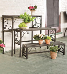 Plow & Hearth Deck Planters | Outdoor Living Nesting Metal Plant Stands With Scrollwork, Set Of Three