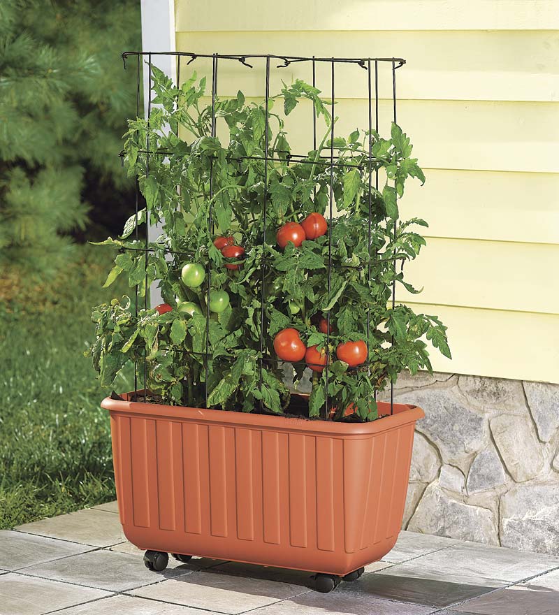 Plow & Hearth Deck Planters | Outdoor Living Rolling Self-Watering Tomato Planter And Rust-Resistant Tower