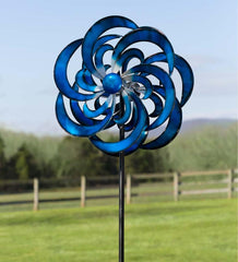 Plow & Hearth Decorative Garden Accents | Yard & Garden Blue Waves Metal Wind Spinner - Blue