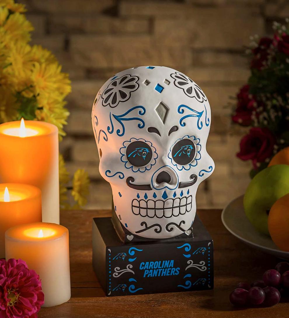 Plow & Hearth Decorative Garden Accents | Yard & Garden Carolina Panthers Sugar Skull Statue