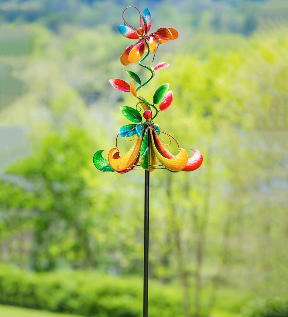 Plow & Hearth Decorative Garden Accents | Yard & Garden Dancing Flowers Horizontal Metal Wind Spinner