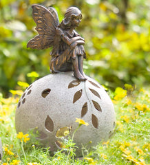 Plow & Hearth Decorative Garden Accents | Yard & Garden Fairy Solar Globe Garden Light - Daydreaming