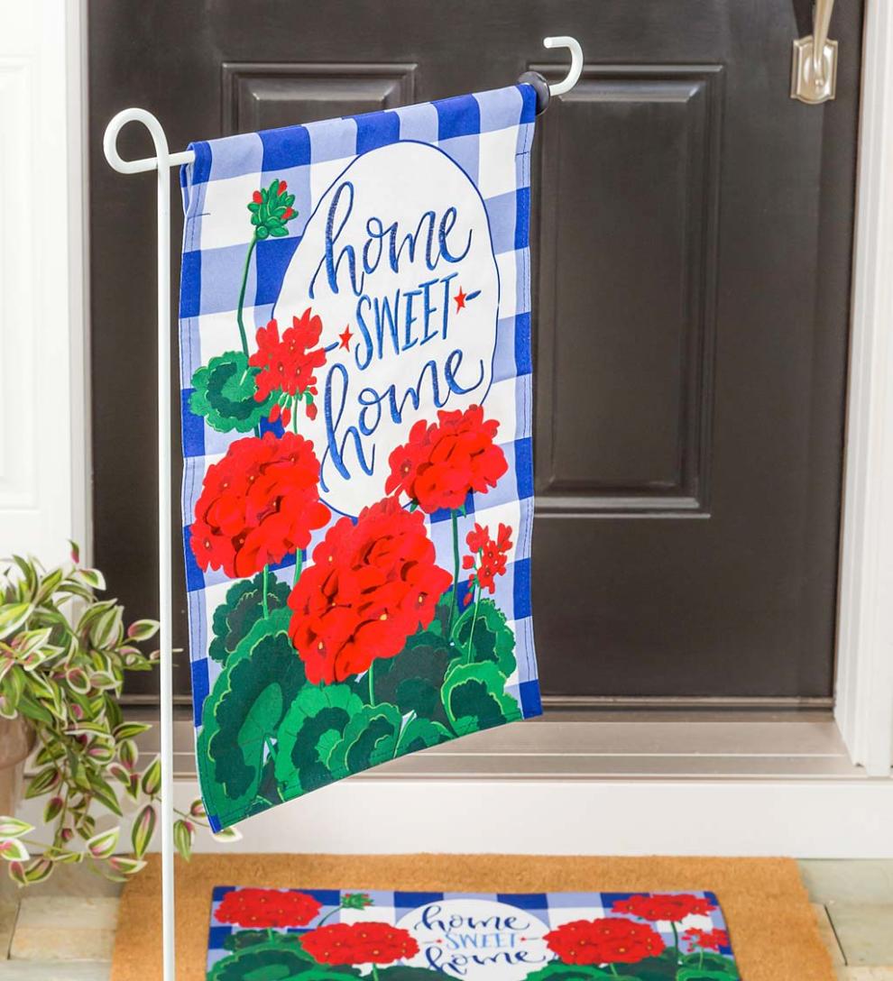 Plow & Hearth Decorative Garden Accents | Yard & Garden Geraniums Home Sweet Home Linen Garden Flag