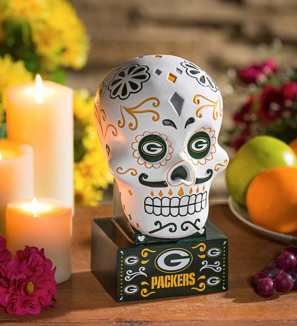 Plow & Hearth Decorative Garden Accents | Yard & Garden Green Bay Packers Sugar Skull Statue