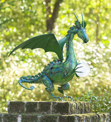 Plow & Hearth Decorative Garden Accents | Yard & Garden Green Dragon Statue With Solar Pearl