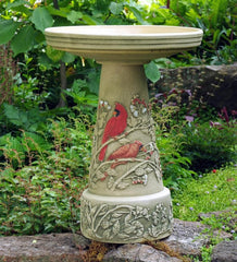 Plow & Hearth Decorative Garden Accents | Yard & Garden Handcrafted Burley Clay Summer Cardinal Birdbath