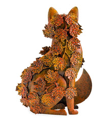 Plow & Hearth Decorative Garden Accents | Yard & Garden Handmade Metal Fall Leaves Fox Garden Statue