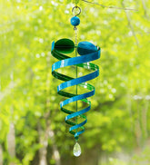 Plow & Hearth Decorative Garden Accents | Yard & Garden Hanging Blue And Green Conical Metal Wind Twirler With Crystal