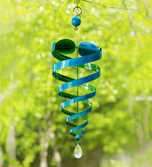 Plow & Hearth Decorative Garden Accents | Yard & Garden Hanging Blue And Green Conical Metal Wind Twirler With Crystal