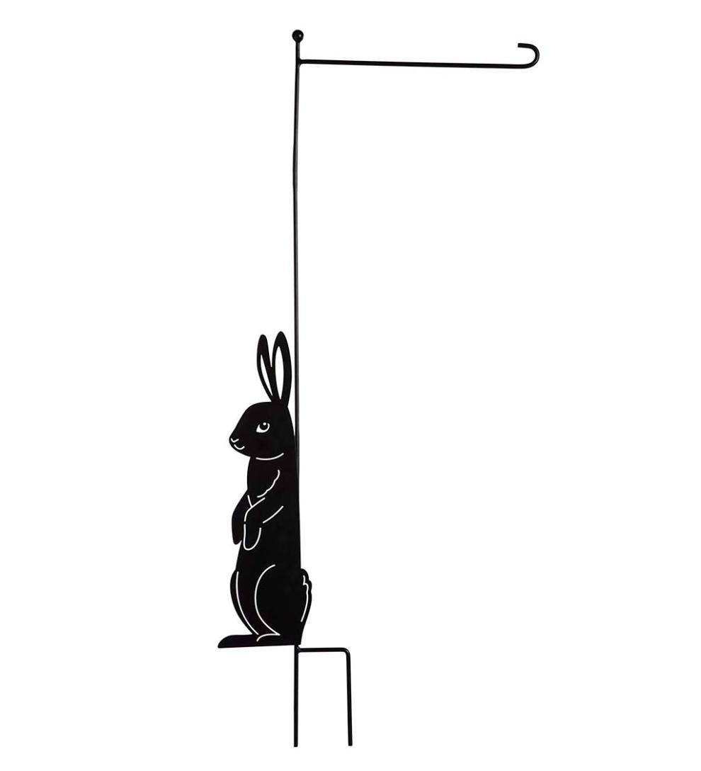 Plow & Hearth Decorative Garden Accents | Yard & Garden Laser Cut Bunny Rabbit Garden Flag Stand
