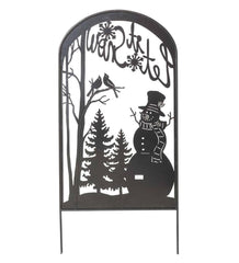 Plow & Hearth Decorative Garden Accents | Yard & Garden Let It Snow Metal Garden Trellis Stake With Snowman