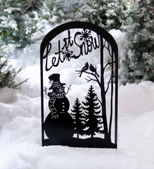 Plow & Hearth Decorative Garden Accents | Yard & Garden Let It Snow Metal Garden Trellis Stake With Snowman