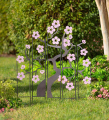 Plow & Hearth Decorative Garden Accents | Yard & Garden Metal Cherry Tree Garden Landscape Panel Stakes, Set Of 5