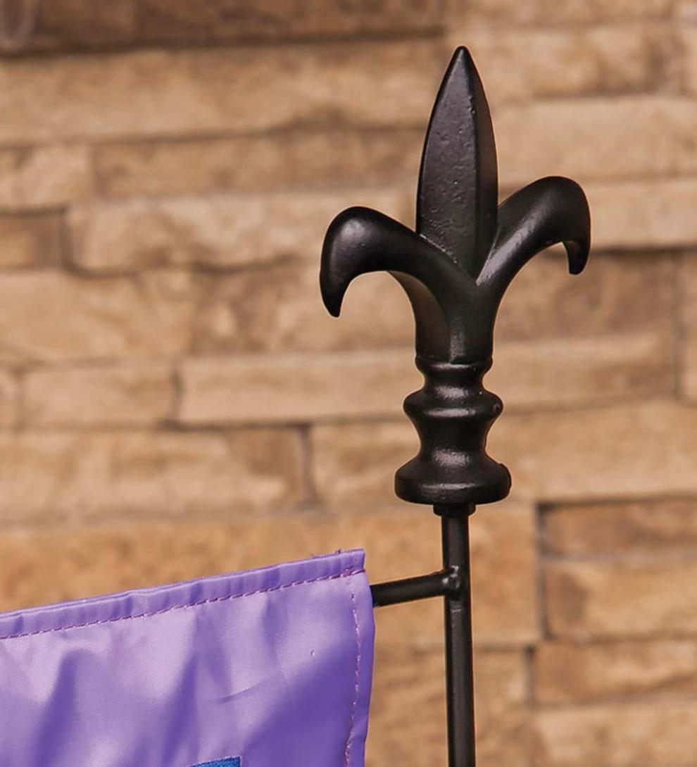 Plow & Hearth Decorative Garden Accents | Yard & Garden Metal Garden Flag Stand With Fleur De Lis Finial