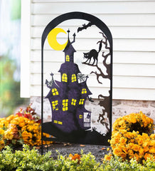Plow & Hearth Decorative Garden Accents | Yard & Garden Metal Halloween Trellises In Witch And Haunted House Designs - Haunted House