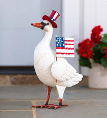 Plow & Hearth Decorative Garden Accents | Yard & Garden Metal Patriotic Goose Statue With American Flag And Top Hat