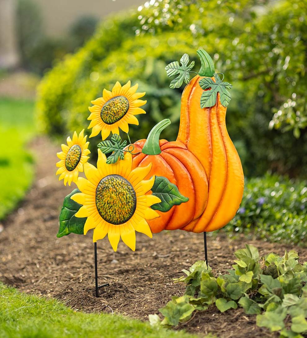 Plow & Hearth Decorative Garden Accents | Yard & Garden Metal Sunflower, Pumpkin And Gourd Stake