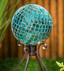 Plow & Hearth Decorative Garden Accents | Yard & Garden Mosaic Glass Gazing Garden Ball - Turquoise