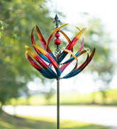 Plow & Hearth Decorative Garden Accents | Yard & Garden Multicolor Lotus Metal Wind Spinner - Multicolor