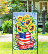Plow & Hearth Decorative Garden Accents | Yard & Garden Patriotic Sunflower Welcome Wagon Textured Suede House Flag