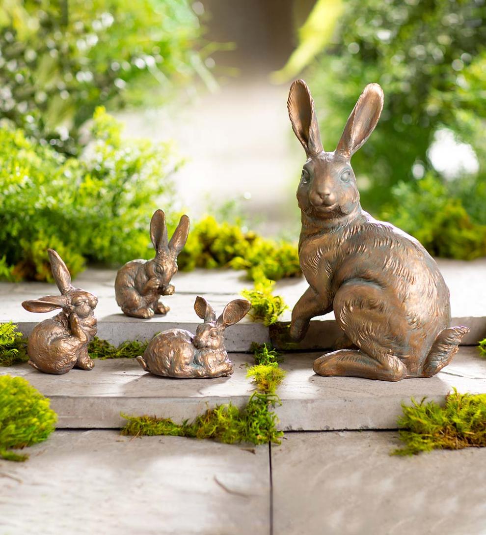 Plow & Hearth Decorative Garden Accents | Yard & Garden Rabbit Family With Mother And Three Babies, Set Of 4